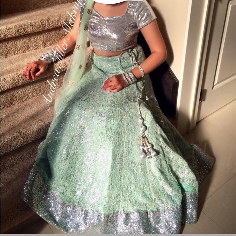 Mint Green Lengha Bottom & Chunni